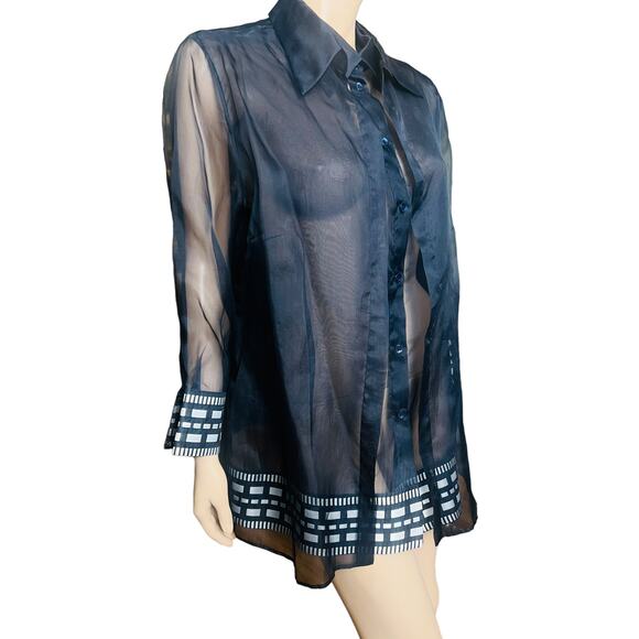 Gianfranco Ferre Vintage 100% Silk Blouse Size Fit M Long Sleeves Sheer Material - Picture 7 of 14